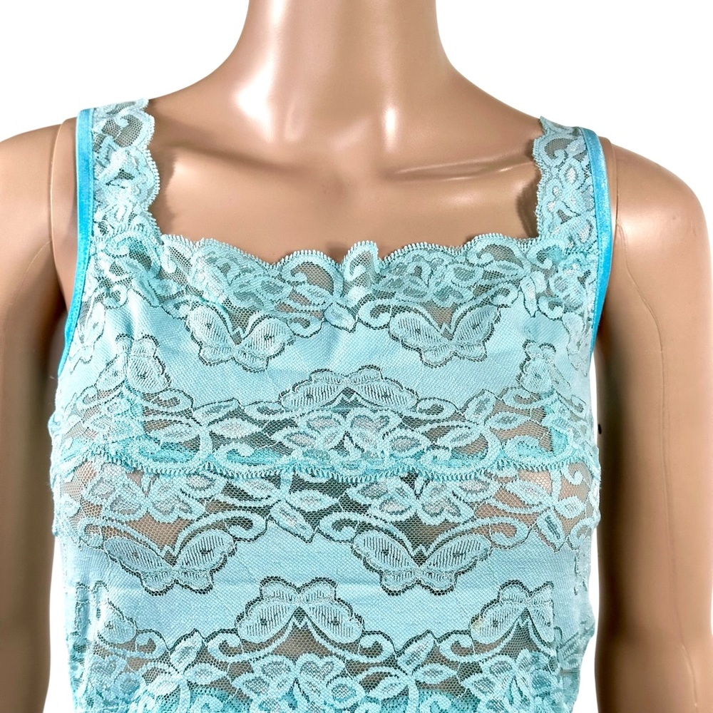 Sabora Aqua Blue Butterfly and Floral Design Lace Tank Top sz L - Picture 5 of 16